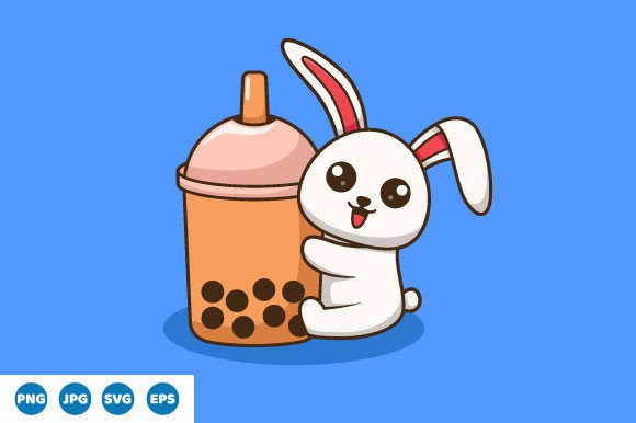 Vector Cute Bunny Boba Tea Illustration Review