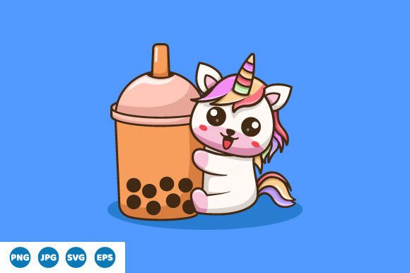 Vector Cute Unicorn Boba Illustration Review